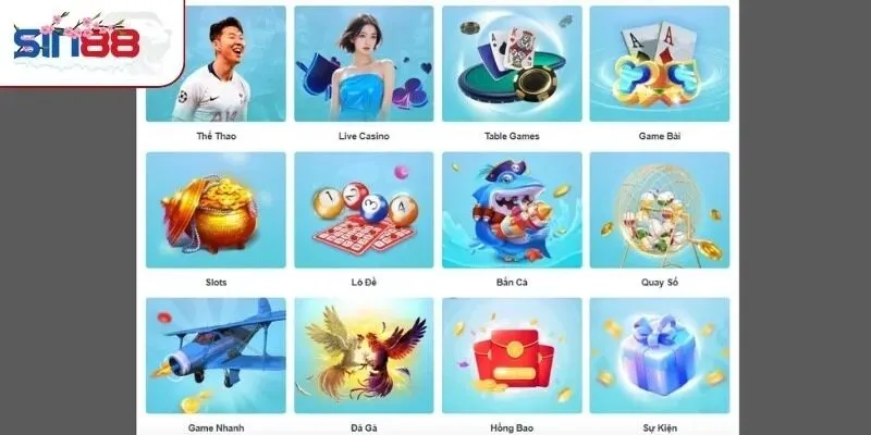 Những danh mục sản phẩm giải trí đỉnh cao tại SIN88
